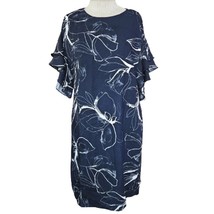 Vince Camuto Navy Blue Floral Dress with Ruffle Sleeves Size 8 - £35.03 GBP