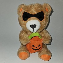 Hallmark Halloween Plush 9&quot; Masked Teddy Bear Holding Jack-O-Lantern Treat Bag - £8.10 GBP