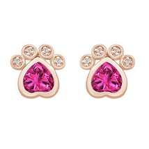 Women&#39;s 14K Rose Gold Plated Ruby Pet Love Dog Paw Print Stud Earrings Gift New - $46.74