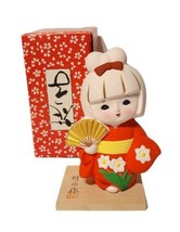 VTG Japanese Hakata Doll Bisque Child GEISHA in Red Kimono Daffodil  Fan KT20/12 - £23.44 GBP