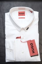HUGO BOSS Hombre Ero3 Extra Ajustado Algodón Blanco Negocios Camisa Info... - £51.15 GBP