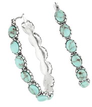 Lucky Brand Silver-Tone and Faux Turquoise Hoop Earrings - £84.26 GBP