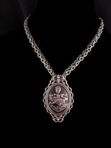 Medieval crest necklace - Lion crown insignia - Vintage gunmetal chains - gothic - £50.96 GBP