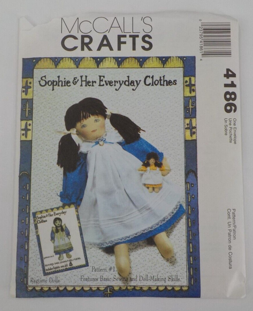 MCCALLS CRAFTS PATTERN #M4186 SOPHIE RAGTIME DOLL CLOTHES PLAYMATEDOLL UNCUT2003 - £6.28 GBP