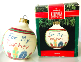 Hallmark For My Teacher Christmas Holiday Ornament 1991 Glass Ball in Box - $9.74