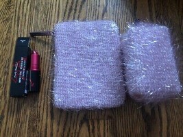 Mac Cosmetics LOT OF 3 ITEMS PINK TINSEL BAGS + Viva Glam Sia Lipstick - $14.99