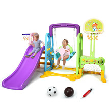 6-in-1 Toddler Climber &amp; Swing Set w/ Basketball Hoop &amp; Football Gate Playset - £277.95 GBP