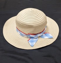 Tahari Straw Beach Sun Hat Cap Blue Ribbon Bow New - £19.46 GBP