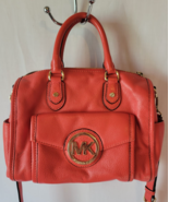 Michael Kors Orange Leather Bag with Gold Accents &amp; Multiple Pockets – W... - $79.99