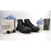 Alexander McQueen Tread Slick Studded Black Leather Lug Sole Boots 37 NIB - £466.71 GBP
