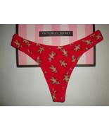 NEW VICTORIA&#39;S SECRET &quot;PINK&quot; COTTON THONG PANTY RED WITH SANTA GINGERBRE... - £10.27 GBP