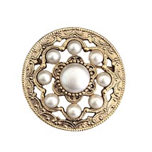 1928 Collection Round Faux Pearl Brooch Gold Tone Pin - $18.75