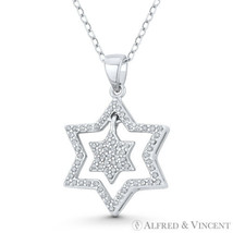 Double Star of David Jewish Magen CZ Crystal 925 Sterling Silver Rhodium Pendant - £12.74 GBP+