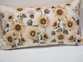 Thanksgiving Fall Yellow Sunflower Beaded Decorative Throw Pillow 24&quot; x 14&quot; - £31.63 GBP