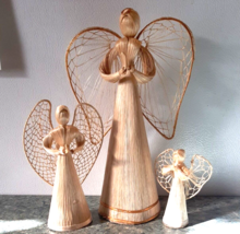 3 Vintage Corn Husk Angels Decor Religious Christmas Raffia - £24.26 GBP