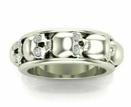 1/4Ct Simulated Diamond Skull Wedding Band Ring 10K White Gold Plated Silver - £114.75 GBP