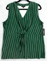 Green Sleeveless Blouse Women’s Large V Neck Knot Front Stretch Top - $21.77