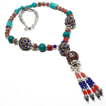 Tibetan Turquoise Coral Lapis Lazuli Handmade Beaded Necklace Nepali 18&quot; SA 504 - £23.94 GBP