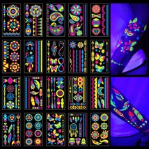 20 Sheet Glow in The Dark Temporary Tattoos 160+Styles Blacklight UV Neo... - £16.06 GBP