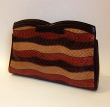 Venetto Snakeskin Clutch Purse Brown Tan Rust Wavy Stripes Handbag Hinge... - £35.97 GBP