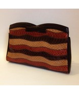 Venetto Snakeskin Clutch Purse Brown Tan Rust Wavy Stripes Handbag Hinged Top - $45.00
