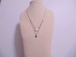 Aqua 16.5&quot; w 1.5&quot; ext Silver Tone Double Pendant Necklace A425 - $12.47