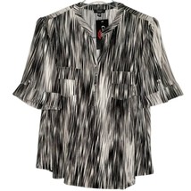 NWT Cocomo Plus Size 3X Grey Multi Color Stripe Print Pintuck Short Slee... - $34.99