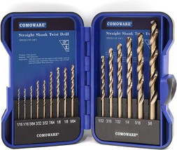 Comoware Cobalt Drill Bit Set- 15 Pcs. M35 High Speed Steel Twist Jobber, 3/8&quot;. - £31.91 GBP