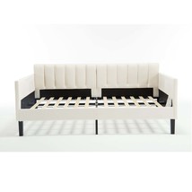 Elena Twin Beige Velvet Daybed: Modern Ribbed Tufted Design, Foam Comfort - $263.99