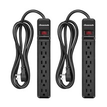 2-Pack 6-Outlet Power Strip Surge Protector, 6Ft Long Extension Cord, Low Profil - £31.49 GBP