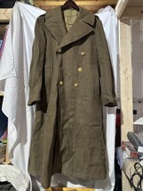 Vintage 1945 WW2 US Army Enlisted Trench Coat Overcoat 38R Heavy Wool Green - £86.04 GBP