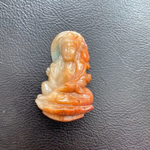 Natural Red Jade Carving Kwan/Quan Yin Female Buddha Loose Pendant Lotus Flower - £198.24 GBP