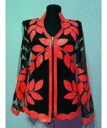 V Neck Red Leather Leaf Jacket Womens All Colors Sizes Zip Lightweight S... - £179.20 GBP