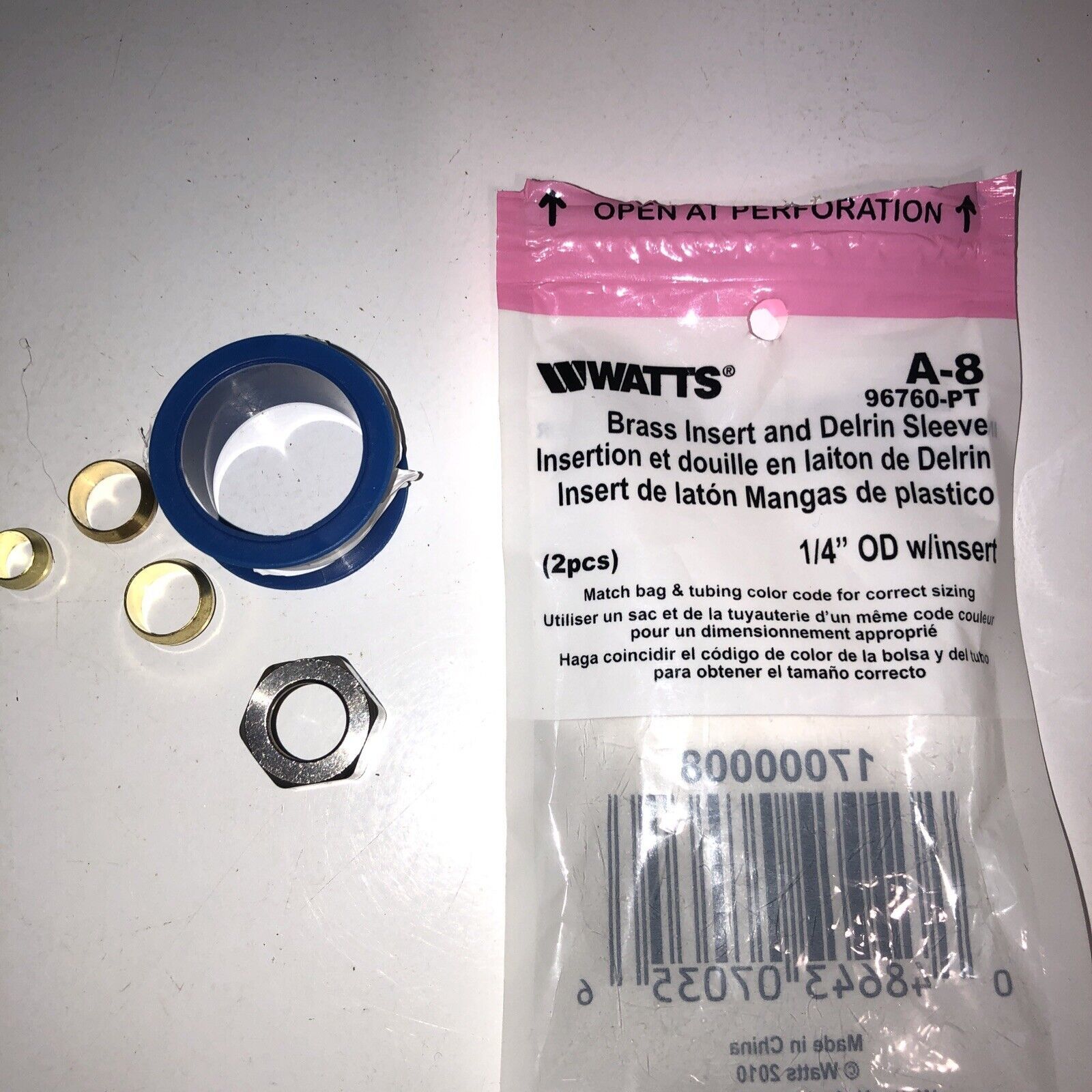 Watts A-8 96760-PT Brass Insert and Delrin Sleeve 1/4&quot; OD w/insert - 5 P... - $5.89