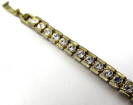 Rhinestone Bracelet Gold Vintage Flexible 8&quot; Latch Clasp Dressy Pageant     #630 - £15.02 GBP