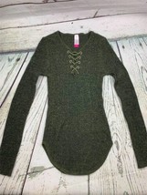 Lace Up Green Sweater Size Medium Fall Winter Long Sleeve - £14.93 GBP