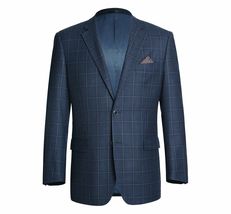 Men's Soft Wool Sport Coat English Plaid Window Pane 556-4 Navy Blue New image 3