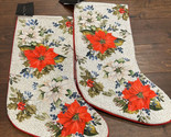 2 Tahari Embroidered  Stocking Christmas  New Beaded Poinsettia Holly Berry - $64.99