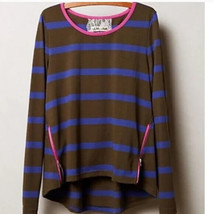 $68 Anthropologie LILI&#39;S CLOSET stripe top S Long sleeve zip gray+blue+pink tee - £7.65 GBP