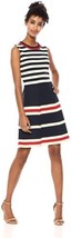 Anne Klein Womens Striped Fit And Flare Dress,Dark Marine Blue/Rope/ Red,X-Large - £75.58 GBP