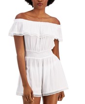 MSRP $34 Miken Juniors Off-The-Shoulder Ruffle Romper Cover-Up White Size XL - £10.65 GBP