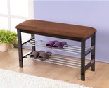 Dark Espresso Wood Shoe Bench With Chocolate Microfiber Seat From Roundhill - $49.98