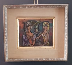 Frederic Taubes Three Renaissance Ladies with Fans Oil on Masonite 1960s Importa - £949.04 GBP