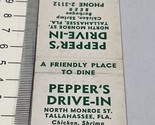 Matchbook Cover. Pepper’s Drive-In  restaurant  Tallahassee, FL  gmg  Un... - $12.38
