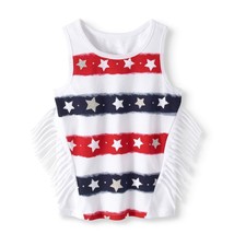 Walmart Brand Toddler Girls Glitter Fringe Tank Top Shirt Size 3T Red White Blue - £7.39 GBP