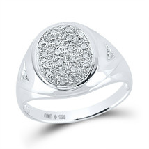 Sterling Silver Mens Round Diamond Oval Cluster Ring 1/6 Cttw - £110.90 GBP
