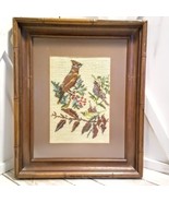 Vintage Needlepoint/Embroidery Bamboo Frame 3 Birds Perched On Branches ... - $20.78