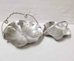 2 Aluminum Floral Candy Nut Dish Vintage Tray Twisted Handle Ruffle Silver Metal - £7.07 GBP
