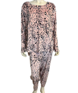 Carole Hochman Pink Animal Print LS  Round Neck Long Pant Fleece Set P2X - $39.08 CAD
