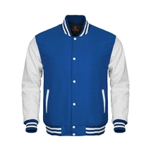 Bomber Varsity Letterman Baseball Jacket Royal Blue Body White Leather S... - £75.04 GBP